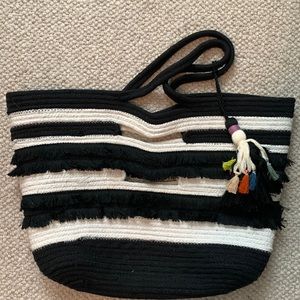 Stella and Dot stripe beach tote bag with tassel
